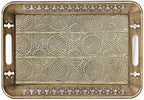 16" Rectangular Metal Tray with Filigree Decor Set of 2 in Champagne Gold for Farmhouse and Industrial Loft, for Coffee Or Dinner Table. to Store Candles, Perfume Or As A Serving Tray (Gold, 2) - Image 2