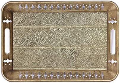 Sturdy 16" Rectangular Decorative Metal Serving Tray - Champagne Gold with Filigree Decor for Coffee Table, Bathroom, Dresser, Centerpieces, Wedding - Image 2