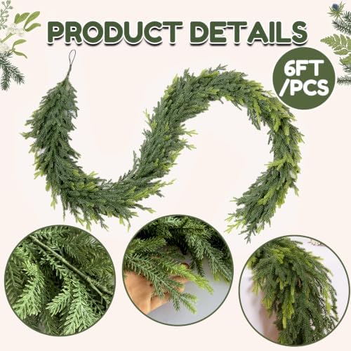 2Pcs 6FT Real Touch Norfolk Pine Garland for Christmas Decorations Indoor - Image 2