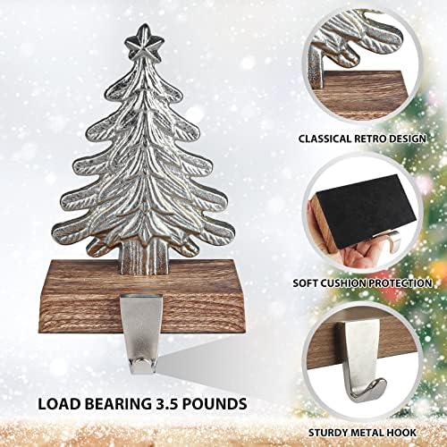 JUSTOTRY Christmas Stocking Holders for Mantle Set of 3 Tree and Snowflakes and Deer with Non-Skid Silver Stockings Holders for Fireplace Home Decor Durable and Sturdy Holiday Decorative Stand - Image 3