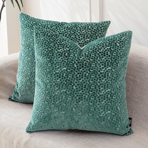 FIFU 22x22 Inch Throw Pillow Covers Set of 2, Jacquard Velvet, Teal Green by FIFU