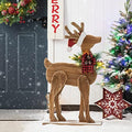 Glitzhome 36" H Lighted Wooden Christmas Chunky Reindeer Porch Sign Standing Deer Porch Decor Rustic Merry Christmas Welcome Sign Holiday Party Outdoor Indoor Xmas Decorations by Glitzhome