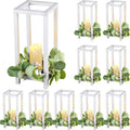 Geelin 10 Pcs Wooden Wedding Lantern Centerpiece Candle Lantern Table Wooden Candle Holder Decorative for Wedding Party Table Valentine Decor(13 in,White) by Geelin