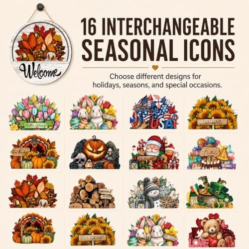 One Welcome Sign for Every Season, 16 PCS Interchangeable Welcome Sign for Front Door, Simple Elegant Farmhouse Seasonal Porch Decor Gift for Christmas (1 Set/15PCS) - Image 3