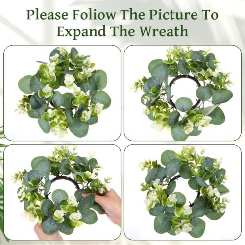 12 Pcs Candle Rings Wreaths Artificial Eucalyptus Garland Greenery Leaves Floral Candle Rings for Pillar Holder Wedding Table Centerpiece Home Decor - Image 3