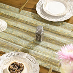 Artoid Mode 6PCS Sage Green Gold Gauze Table Runner 120 Inch 10FT, Glitter Metallic Foil Sheer Dining Wedding Anniversary Holiday Birthday Table Decor for Home Party - Image 2
