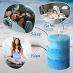 3x4 Inche Pillar Candles Ocean Scented Aromatherapy Candles Long Lasting Burn Blue Mottled 3-Layered Candles for Home Scented, SPA, Restaurant, Set of 3, Immeiscent - Image 3