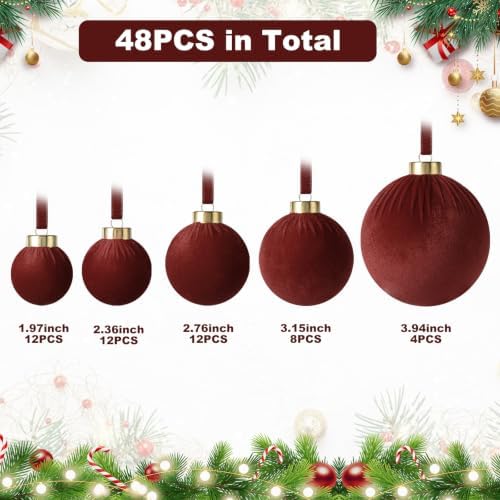 ZenNex 48Pcs Velvet Christmas Balls, Flocked Shatterproof Tree Ornaments - Image 2