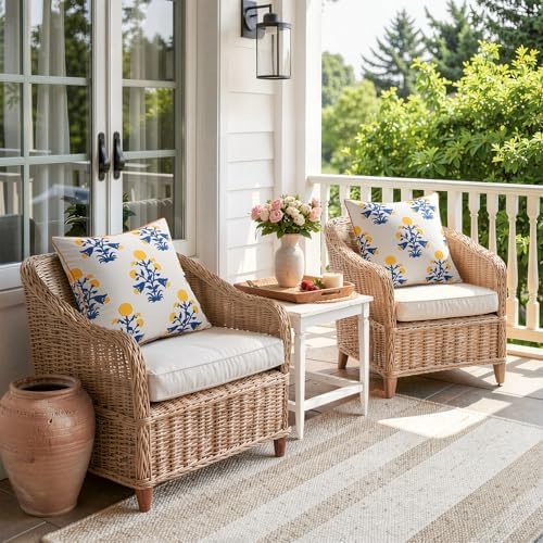 MIULEE Floral Outdoor Pillows Covers with Inserts 18x18 Blue and Yellow - Image 5