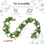 Artificial Eucalyptus Garland with Lights,Fairy Light Olive Leaves Vine Garland with White Flowers & White Berries, Bendable Mantle Garland for Indoor Outdoor Wedding, Home Decoration (9FT) - Image 4