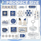Nuogo 24 Pcs Winter Tiered Tray Decorations Set and 2 Tiered Tray Stand with Handle Winter Table Decoration Tabletop Snowman Snowflake Decorations for Home Farmhouse Hot Cocoa - Image 3