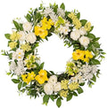 wwmira 22 Inch Spring Summer Wreath for Front Door, Artificial Wreath with White Peony Yellow Flowers and Green Leaves, Farmhouse Decor Wreath for Indoor Outdoor Wall Window by wwmira