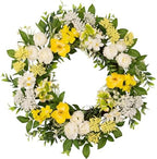 wwmira 22 Inch Spring Summer Wreath for Front Door, Artificial Wreath with White Peony Yellow Flowers and Green Leaves, Farmhouse Decor Wreath for Indoor Outdoor Wall Window by wwmira