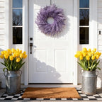 HipTree 28 Inch Farmhouse Purple Flocked Cypress Spring Wreath Outdoor - Image 3