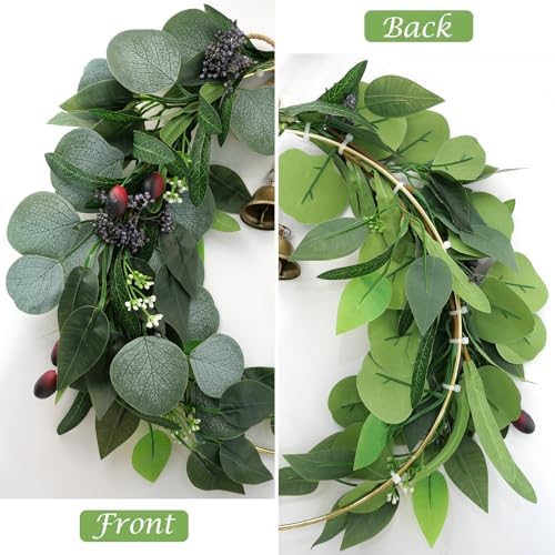 Eucalyptus Wreath for Front Door Artificial Eucalyptus Wreath Olive Fruit and Blueberry with Green Leaf Spring Summer All Season for Farmhouse Front Porch Window Hanging Wall Party Decor - Image 3