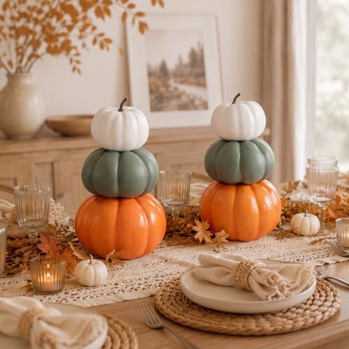 Marsui 2 Set 11.8'' Fall Stacked Pumpkins Decoration - Image 5