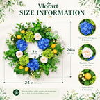 Vlorart 24In Outdoor Wreaths for Front Door Artificial Hydrangea Lemon Door Floral Summer Spring Wreath with Olive Leaves Mixed Flower UV Resistant for Farmhouse Window Wall Decor Outside All Season - Image 3