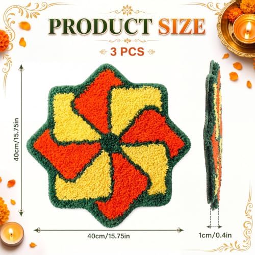 Tinideya 3 Pcs Diwali Decorations for Home Rangoli Doormat,Pookkalam - Image 2