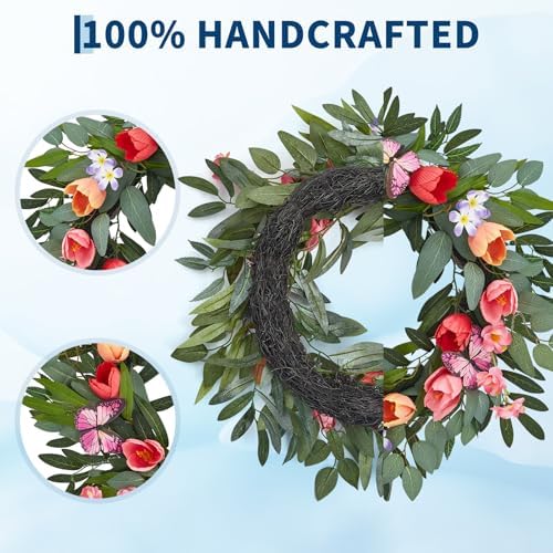 Garvee Spring Wreaths for Front Door, 20 Inch Tulip Wreath - Image 4