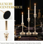 18 pcs Gold Candlestick Holders Set, 3 Sizes Metal Taper Candle Holders Weighted with Anti-Slip Pad, Vintage Finish Candle Sticks for Wedding Centerpieces, Christmas Mantel, Fireplace & Table Decor - Image 3