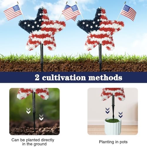 2 Pack 25.6" Patriotic Star Topiary Trees w/ 4 Flags for 4th of July - Image 3