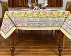 72x140 Inches Rectangle Hand Block Printed Cotton Tablecloth, Green Yellow Floral Washable, Indian Table Linen for Halloween Christmas Christmas Thanksgiving Gifts Home Decor Dining Outdoor - Image 3