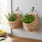 DOITOOL Willow Wall Basket, 2PCS Flat Back Woven Hanging Planter, Semi Circular Baskets, Boho Flower Holder, Wall Hanging Willow Storage for Indoor Outdoor Plant Flower Fruit Kitchen Storage - Image 3