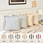 ZWJD Throw Pillow Covers 20x20 Set of 2 Striped Pillow Covers with Fringe Cotton Decorative Pillows for Couch Bed Living Room Farmhouse Decor(Bright Blue) - Image 4