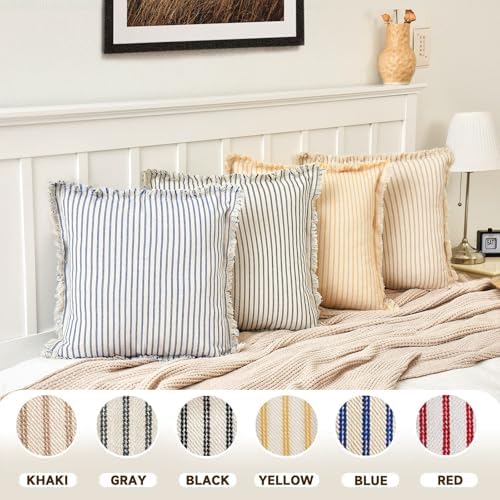 ZWJD Throw Pillow Covers 26x26 Set of 2 Striped Pillow Covers with Fringe Chic Cotton Decorative Euro Sham Pillows Square Cushion Covers for Sofa Couch Bed Living Room Farmhouse Decor(Bright Blue) - Image 3