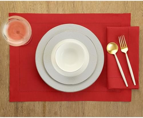 Solino Home 100% Linen Napkins Red, Classic Hemstitch 20 x 20 in, Set of 4 - Image 2