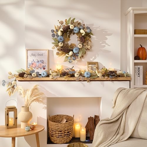 DecorbyHannah 6ft Fall Garland for Mantle with Lights, Pumpkin, Pinecone - Image 4
