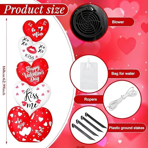 Fourluoo 2 Pcs 5.3ft Valentines Day Inflatable Heart Outdoor Yard Decoration Blow up Heart Yard Decor with LED Lights Romantic Sweet Hearts for Valentine's Day Party Indoor Garden Lawn Porch Decor - Image 3