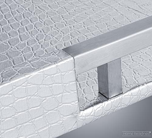 Modern Elegant 17.5"x12" Rectangle Glossy Silver Crocodile Faux Leather Tray Decorative Ottoman Coffee Table Display Perfume Dresser Kitchen Serving Tray with Silver Metal Handles by Home Redefined - Image 6