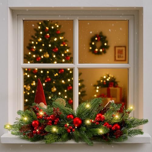 Yalikop 1 Pcs 24.5 Inch Christmas Swags with Light, Ball and Berry - Image 5