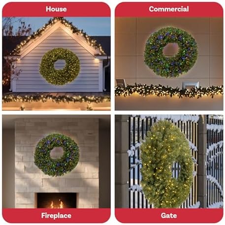 Elf Stor Indoor/Outdoor Prelit Extra Large Christmas Wreath, Green, 60” - Image 5