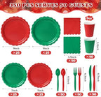 Vyntra 350 Pcs Red and Green Paper Plates and Napkins Party Supplies - Image 3