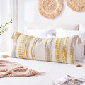 NUYECY Chenille and Cotton Long Pillow for Bed, Striped Textured Boho Lumbar Throw Pillow Cover 12x36, Neutral Accent Decorative Extra Long Body Pillow Case for Couch, Sofa, Bedroom, Yellow-Grey by NUYECY