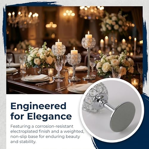 Crystal Candle Holders 4 Set of 12 - Sliver Vintage Hollow Ball Candle Stand for Table Centerpiece, Crystal Metal Tealight Candlestick for Wedding, Dining Room Decor - Image 4