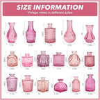 Colored Glass Vases Bulk 32 Pcs - Assorted Vintage Bud Vases for Wedding Centerpieces, Rustic Embossed Glass Bottles for Table Decor, Home Floral Arrangements with Pink Series (2-6 Inch) - Image 4
