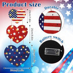 Barydat 3 Pcs 4th of July Decorations Patriotic Lighted Wooden Sign Red White Blue Heart Glitter Hanging Wreaths Plaque with LED Light for 250th Anniversary Independence Day Front Door Porch - Image 4