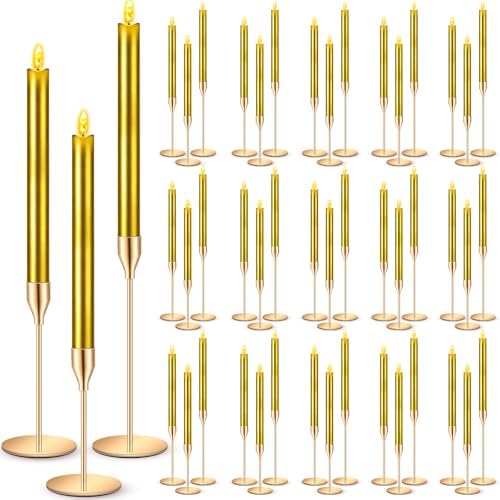 FillTouch 60 Pcs Gold Candlestick Holders with LED Flameless Candles Bulk Includes 30 Metal Candle Holders and 30 Battery Operated Candles for Wedding Table Centerpieces Home Decor(Gold) by FillTouch