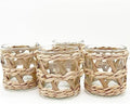 Pack 4 Woven Rattan Tealight Candle Holder Candle Lantern, Coastal Tropical Boho Glass Tea Light Holder Votive Candle Holders, Natural Seagrass Hand Woven Votive Candle Holder by QIAOIDEA