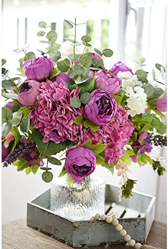 FiveSeasonStuff Thistle Purple Artificial Peony Bouquet Set of 2 - Image 4