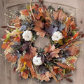 WANNA-CUL 24 Inch Fall Wreath for Front Door with White Pumpkins,Grains, Maple Leaves-Fall Decoration for Home-Large Fall Decor Door Wreath for Autumn,Harvest or Halloween by WANNA-CUL