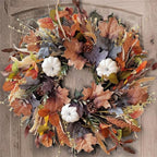 WANNA-CUL 24 Inch Fall Wreath for Front Door with White Pumpkins,Grains, Maple Leaves-Fall Decoration for Home-Large Fall Decor Door Wreath for Autumn,Harvest or Halloween by WANNA-CUL