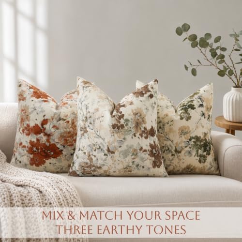 Vintage Floral Throw Pillow Covers 20x20 Inch Set of 2, Brown - Image 7