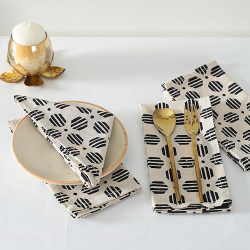 TARAN LIVING Cotton Cloth Napkins Natural Reusable Fall Dinner Napkins Reusable Machine Washable Fabric for Events, Gift, Home Decor - Black & Off White,18x18 Inches - (Pack of 12) - Image 4