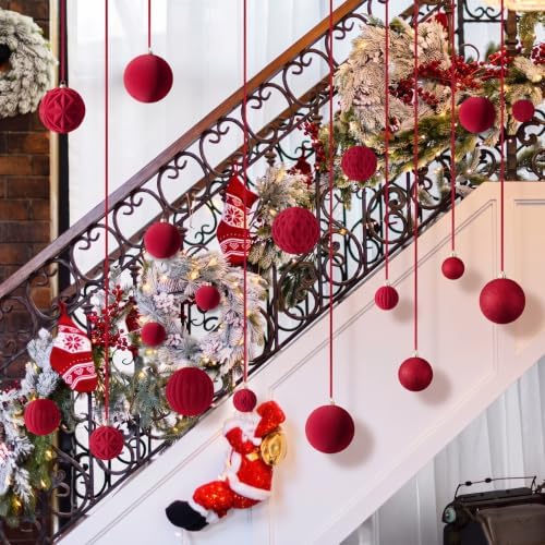 36 Pcs Christmas Balls Ornaments for Ceiling, Wine Red Velvet - Image 6