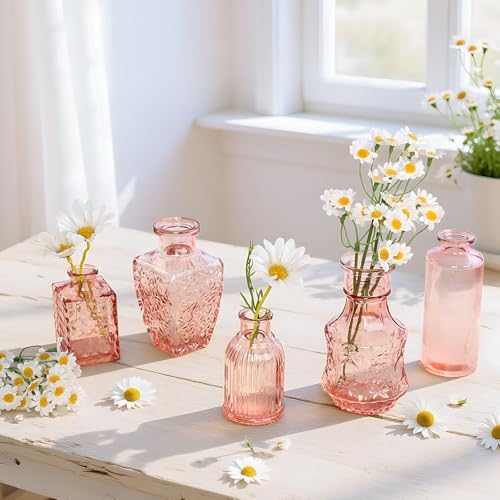 Vintage Pink Small Glass Vase Set of 24, Cute Bud Vases for Centerpiece Table Decorations, Boho Mini Vases for Flowers, Pink Clear Vase Bulk for Wedding Party Decor, Birthday, Baby Shower - Image 3