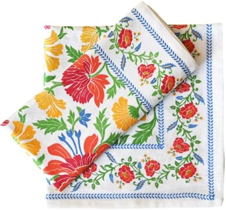 FINGERCRAFT Cloth Napkins Set of 12 Cotton Linen, 20x20 in, Persian Flora - Image 2